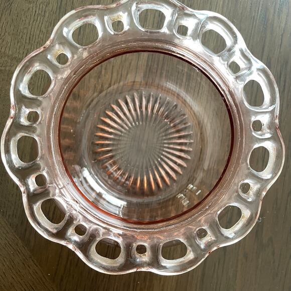 Vintage Old Colony Pink Depression Glass Bowl Jar Open Lace 1930s Anchor Hocking - Picture 5 of 12
